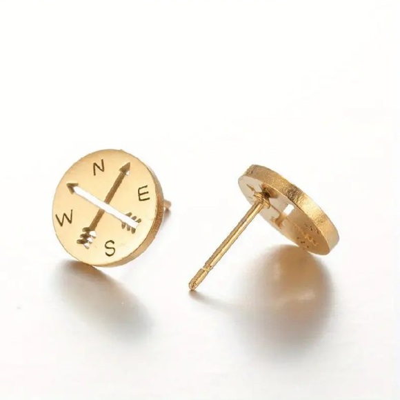 BOGO! Compass Wanderlust stud Earrings in Gold Color - NEW Boutique - Picture 2 of 4